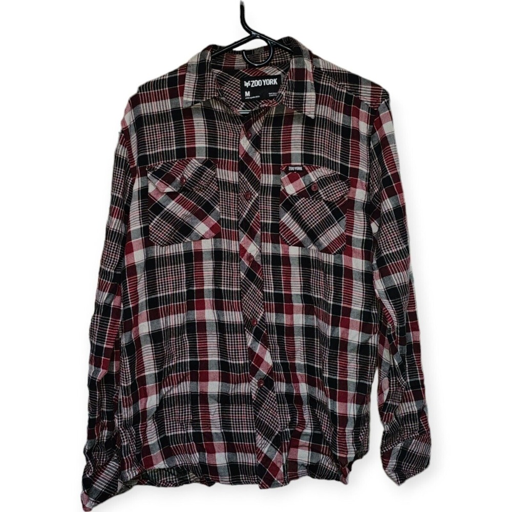 Zoo York Flannel Shirt Long Sleeve Classic Fit Red-Black Gray Mens Size Medium M